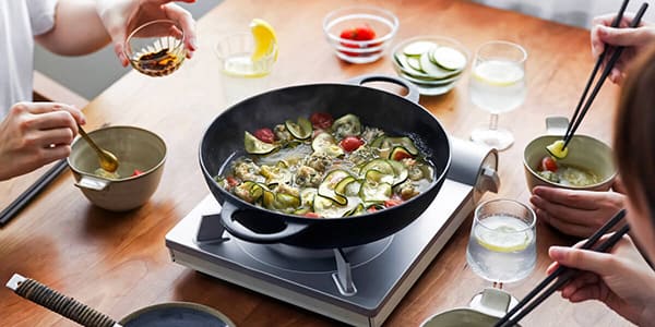 海老大葉団子と夏野菜の春雨鍋