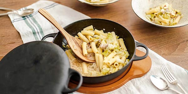 春キャベツと豚肉のレモンスープパスタ