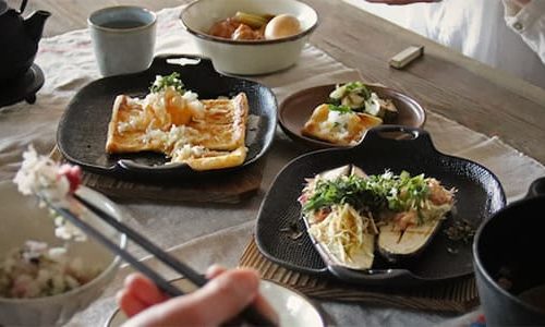 鶏手羽のポン酢煮込み&焼き茄子と油揚げのこんがり焼き