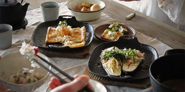 鶏手羽のポン酢煮込み&焼き茄子と油揚げのこんがり焼き