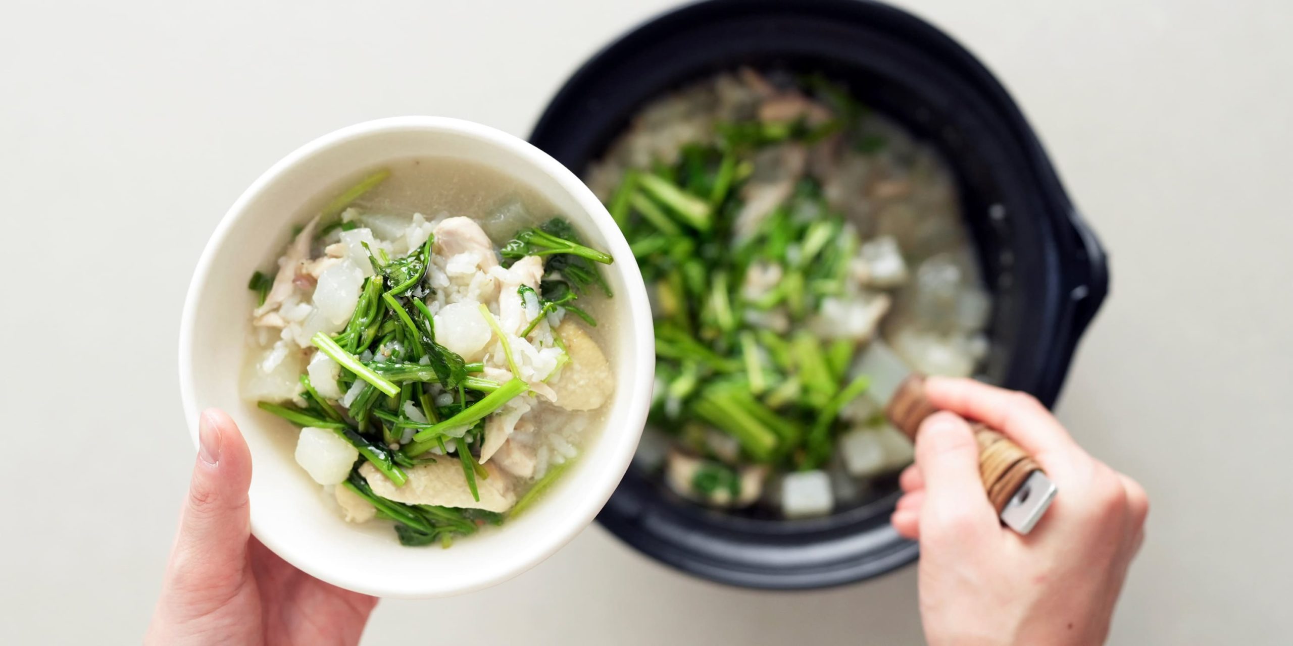 鶏肉と大根とせりの生姜粥