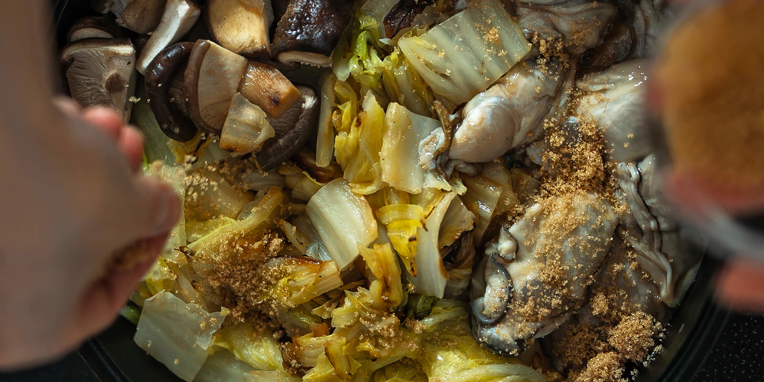 白菜と牡蠣の卵とじすき焼き　レシピ